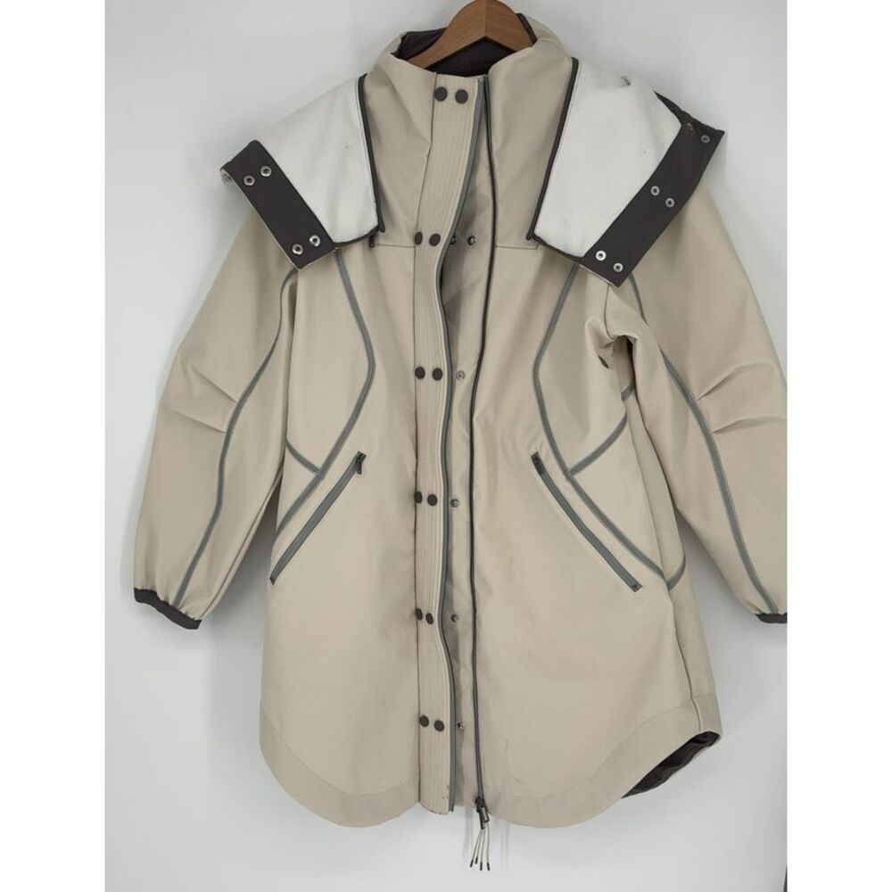 Moon Magic Beige Women's Hooded Parka Jacket with Contrast Trim Rain Coat